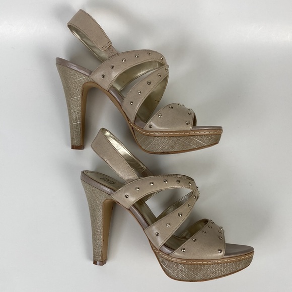 Anne Klein Florissa Tan Leather Platform Heeled Sandals - Picture 2 of 12